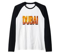 Dubai Skyline Burj Khalifa Skyscraper Inside Bold Letters Raglan Baseball Tee