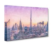 Dubai Skyline Canvas Print | Gallery Wrapped 30mm Frame Wall Art | 30x20 inches | Ready to Hang | Abstract Cityscape Picture | Living Room Bedroom Lounge Office