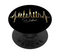 Dubai Skyline Heartbeat Burj Khalifa UAE Silhouette Dubai PopSockets Adhesive PopGrip