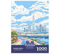 Dubai Skyline Illustration 1000 Piece Jigsaw Puzzle, Historic Square Architecture, Weekend Hobby, Matte Printed Jigsaw, Family Night Game for Families, 70x50cm/1000pcs