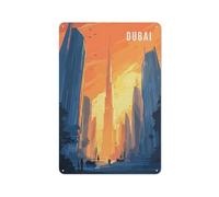 Dubai Skyline Illustration Rustic Tin Sign 30x20cm for Café Or Restaurant, for Café Owners And Decorators, for Retro Home Interiors