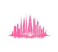 Dubai Skyline Silhouette Design on a Wall Stickers 54.4x93cm Removable Without Leaving Glue Pink
