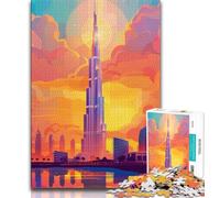 Dubai Skyline Sunset 1000 Pieces Jigsaw Puzzles for Adults And Teens,Learning Educational Toys Family Games Unique Birthday And Gifts 75x50cm