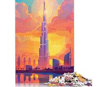 Dubai Skyline Sunset Puzzle Jigsaws 1000 Pieces for Adults Wooden Puzzles for Teenagers Gifts Educational Game Challenge Toy 1000pcs (75x50cm)