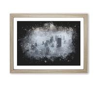Dubai Skyline Vol.2 Paint Splash Modern Art Framed Print | A2 Oak Framed Wall Art | Ready to Hang | Modern Cityscape Picture | Living Room Bedroom Lounge Office
