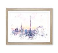 Dubai Skyline Watercolour Modern Framed Print | A2 Oak Framed Wall Art | Ready to Hang | Modern Cityscape Picture | Living Room Bedroom Lounge Office