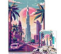 Dubai Skyline with Palm Trees Jigsaws 1000 Pieces for Adults,Challenging To Complete But Fun And Humorous Educational Game for Birthday 38x26cm