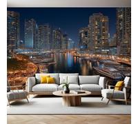 Dubai Theme Wall Mural 250 x 180 cm City Buildings River Non-Woven Art Print Wallpaper Mural for Walls Living Room Bedroom TV Background Boys Girls Kids Rooms Decoration