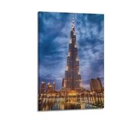 Dubai UAE Night Illuminated Burj Khalifa Urban Landscape Decorative Painting Canvas Wall Posters And Modern Family Bedroom Decor 24x36inch(60x90cm)