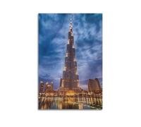 Dubai UAE Night Illuminated Burj Khalifa Urban Landscape Decorative Painting Canvas Wall Posters And Modern Family Bedroom Decor 24x36inch(60x90cm)