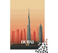 Dubai UAE Skyline Art Print 1000 Piece Jigsaw Puzzle, Global Monument Landscape, Thick Cardboard Pieces, Screen-Free Fun for Families, 52x38cm/1000pcs