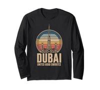 Dubai United Arab Emirates, Retro UAE Sunset and Skyline Long Sleeve T-Shirt