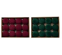 Dubbulon 2Set Shatterproof Flocked Tree Ornaments - 12/24 Velvet Ball Baubles | Red/Green Decorative Hanging Ornaments | Shatterproof Balls Set, Holiday Decoration
