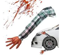 Dubbulon Fake Body Parts | 22 Inch Bloody Human Arm with Plaid Cloth Sleeve | Realistic Reusable Soft Halloween Props for Cosplay Haunted House Trick