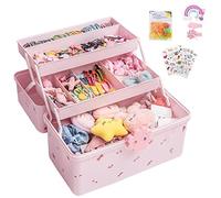 Dubbulon Feminine Elegant Hair Accessories Storage Box - Rectangular, Waterproof, 3 Compartments, Stackable, Pink, Large Size