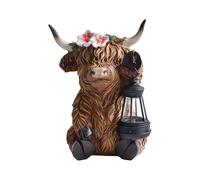 Dubbulon Highland Cow Figurine,Highland Cattle Miniatures Light | Solar Powered Realistic Resin Statue for Bedroom Desk Desk Apartment Living Room Yard Table Patio Shelf