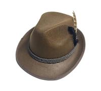 Dubbulon Oktoberfest Dress Up - German Alpine Bavarian Hat With | Hats Men Women Beer Felt Fedora Retro Set Beerfest Festival Party Fancy Headwear, Brown [Black Feathers]
