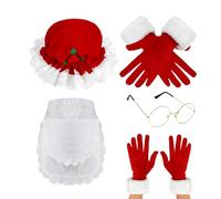 Dubbulon Santa Costume Accessories,Dress Up Apron Gloves Hat Glasses - Christmas Santa Costume Set | for Women Holiday Party Cosplay Masquerade Theater Performance Festival Celebration Stage Show