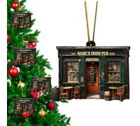 Dubbulon Wood Irish Pub Ornament - Irish Pub St Patrick's Day Christmas Tree Decorations - St Patrick's Day Wooden Ornaments, Exquisite Rear View Mirrors Ireland Green Ornaments