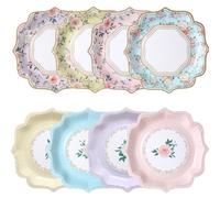 DUBEDAT 48pcs 9inch Floral Paper Plates Afternoon Tea Mothers Days Table Party Decorations