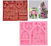 DUBENS 3D Cartoon Art Fairy House Wooden Doors and Windows Silicone Chocolate Fondant Mould Craft Polymer Clay Cake Decorating