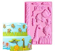 DUBENS 3D Lace Silicone Jungle Zoo Animal Fondant Cake Biscuit Chocolate Mould for Kitchen Baking Dessert Decoration Elephant Giraffe Monkey Lion