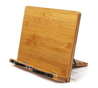 DUBENS Bamboo Cookbook Holder Reading Stand Foldable Bookend Stand with Adjustable Spine for Cookbook, Textbook, Magazine, Cookbook, Recipe Reading Cradle Music Stand, 28 x 20 cm (W)