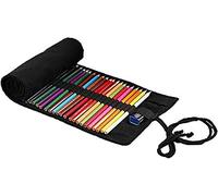 DUBENS Coloured Pencil Holder Case, Slots Canvas Wrap Pouch Pencil Case Set for Children and Adults, Travel Drawing Colouring Roll Organiser (Black, 48 Holes)