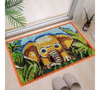 DUBENS Cute Animal Series Latch Rug for DIY Latch Hook Sets, DIY Latch Hook Rug Set, Latch Hook Kit for Adults, Doormat Tapestry Craft Gifts (60 cm x 40 cm, Elephant)