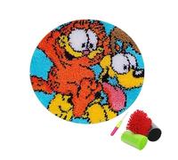 DUBENS Cute Round Latch Hook Rug for Knotting Yourself, DIY Carpet Knotting Set, Cross Stitch Set for Adults, Children, Beginners, Latch Hook Set with Pre-Print (Garfield, 50 cm x 50 cm)