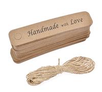 DUBENS Pack of 100 Gift Tags, 6 x 1 cm, Kraft Paper Pendants, Hanging Labels, Tags, Gift Tags with Jute String, 10 Metres (Handmade with Love)