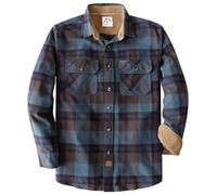Dubinik® 6 oz Flannel Shirt for Men Long Sleeve Button Down Shirts Plaid All Cotton Soft Brushed Utility Casual Navy Blue Tan L