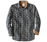 Dubinik® 6 oz Flannel Shirt for Men Long Sleeve Button Down Shirts Plaid All Cotton Soft Brushed Utility Casual Black Gray M