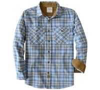 Dubinik® 6 oz Flannel Shirt for Men Long Sleeve Button Down Shirts Plaid All Cotton Soft Brushed Utility Casual Baby Blue Beige M