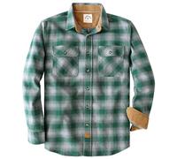 Dubinik® 6 oz Flannel Shirt for Men Long Sleeve Button Down Shirts Plaid All Cotton Soft Brushed Utility Casual Forest Green Gray M