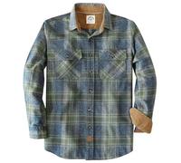 Dubinik® 6 oz Flannel Shirt for Men Long Sleeve Button Down Shirts Plaid All Cotton Soft Brushed Utility Casual Blue and Sage Green M