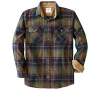 Dubinik® 6 oz Flannel Shirt for Men Long Sleeve Button Down Shirts Plaid All Cotton Soft Brushed Utility Casual Olive Green Navy M
