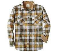 Dubinik® 6 oz Flannel Shirt for Men Long Sleeve Button Down Shirts Plaid All Cotton Soft Brushed Utility Casual Yellow and Olive Green 2XL