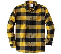 Dubinik® 6 oz Flannel Shirt for Men Plaid Mens Button Down Long Sleeve Shirts Soft Pure Cotton Casual Cozy Regular Fit Black Yellow M