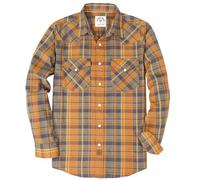 Dubinik® 6 oz Flannel Shirt for Men Western Cowboy Pearl Snap Long Sleeve Work Casual Buttons Vintage Plaid Shirts Burnt Orange and Navy XL