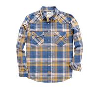 Dubinik® 6 oz Flannel Shirt for Men Western Cowboy Pearl Snap Long Sleeve Work Casual Buttons Vintage Plaid Shirts Burnt Orange Navy L