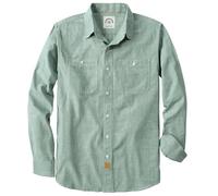 Dubinik® Chambray Shirt Men Long Sleeve Cotton Work Shirts with 2 Pockets Casual Button Down Light Green