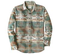 Dubinik® Men's Flannel Shirt - Long Sleeve Button Down Plaid All Cotton Soft Brushed Flannel Utility Casual Shirt, Aztec Orange Green, XXL