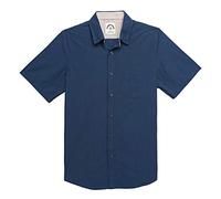 Dubinik® Mens Short Sleeve Button Down Shirts 100% Cotton Plaid Men's Casual Button-Down Shirts with Pocket Navy Blue