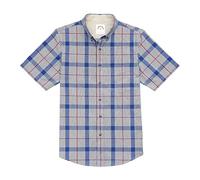 Dubinik® Mens Short Sleeve Button Down Shirts 100% Cotton Plaid Men's Casual Button-Down Shirts with Pocket Teal Blue