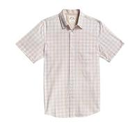 Dubinik® Mens Short Sleeve Button Down Shirts 100% Cotton Plaid Men's Casual Button-Down Shirts with Pocket Beige Khaki
