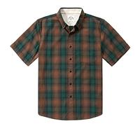 Dubinik® Mens Short Sleeve Button Down Shirts 100% Cotton Plaid Men's Casual Button-Down Shirts with Pocket Orange Green