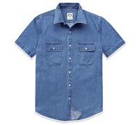 Dubinik®Mens Short Sleeve Button Down Shirts Denim Short Sleeve Shirt Men Two Pocket Western Soft Work Casual Denim Shirt