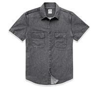 Dubinik®Mens Short Sleeve Button Down Shirts Denim Short Sleeve Shirt Men Two Pocket Western Soft Work Casual Denim Shirt Dark Grey