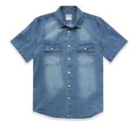Dubinik®Mens Short Sleeve Button Down Shirts Denim Short Sleeve Shirt Men Two Pocket Western Soft Work Casual Denim Shirt